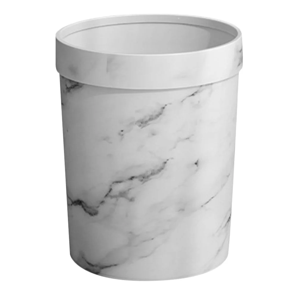 

1pc Marble Pattern Trash Can Large Capacity Decorative Plastic Waste Bin For Kitchen Bathroom Office Household Use