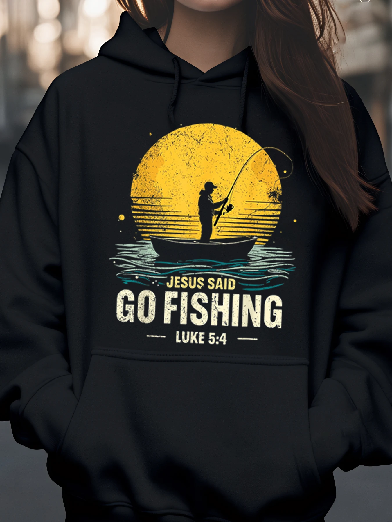 سترة بقلنسوة مطبوعة من Jesus Said Go Fishing Luke 54 هدية مسيحية ملابس غير رسمية للرجال والنساء #1