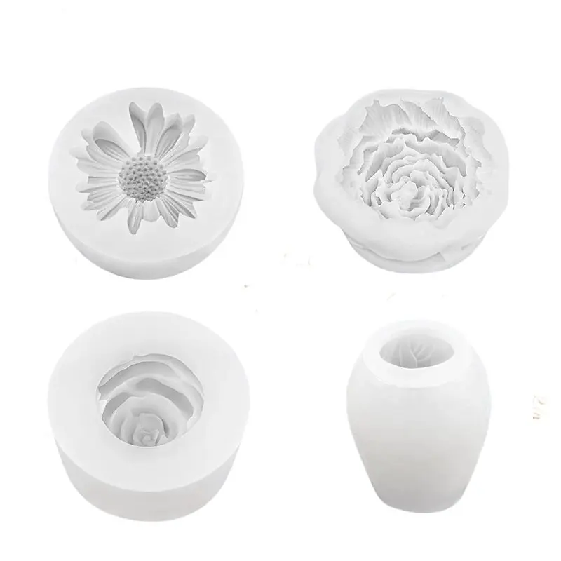 

Набор силиконовых форм для 3D-цветов ABDJ-4Pcs: маргаритка, пион, роза, тюльпан для изготовления свечей, мыла, эпоксидных изделий, поделок и подарков