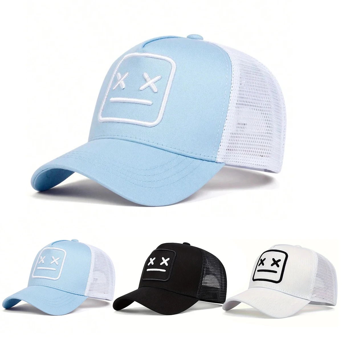 1pc Men's Smiley Face Embroidered Baseball Cap Fashion Trucker Hat Outdoor Adjustable Sun Protection Casual Hat Suitable for Tra