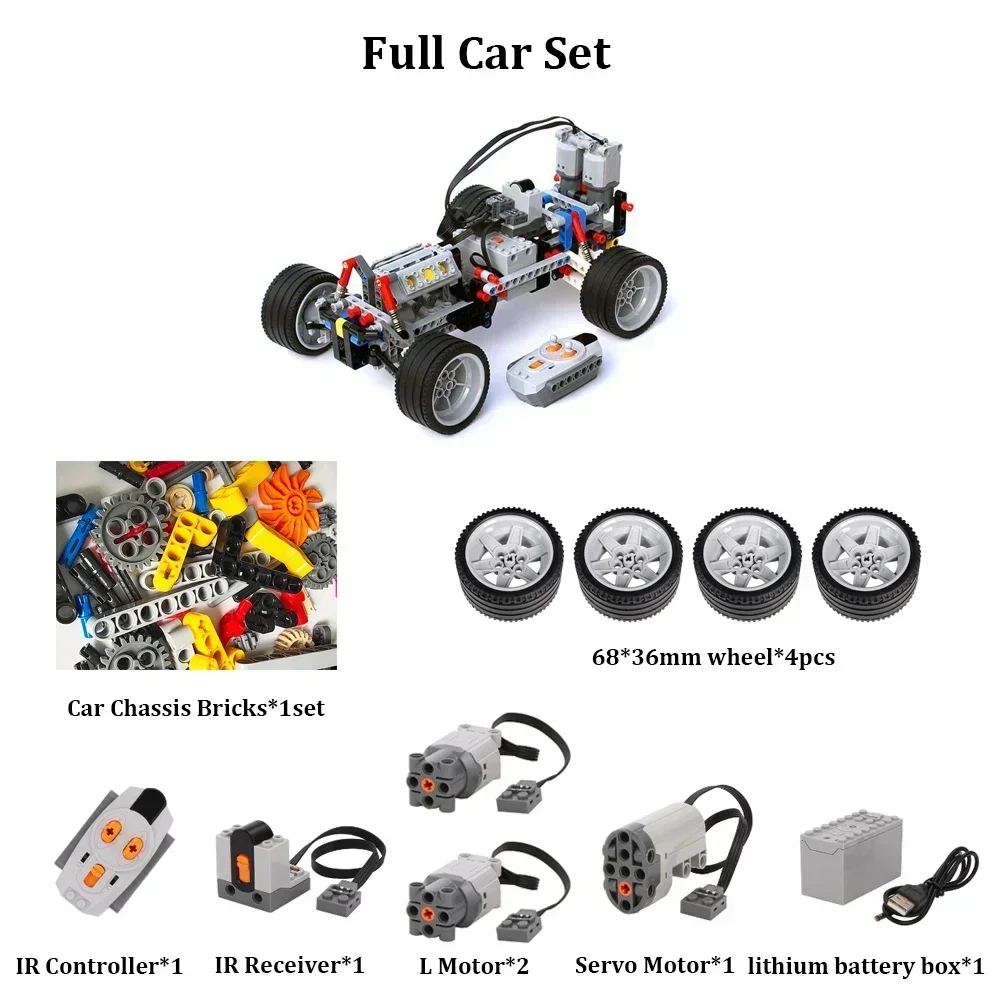 2WD RC Car Chassis Electric Set Two-wheel Drive Technical Car Chassis Bricks with Suspension Shocks IR Remote Control Reciever