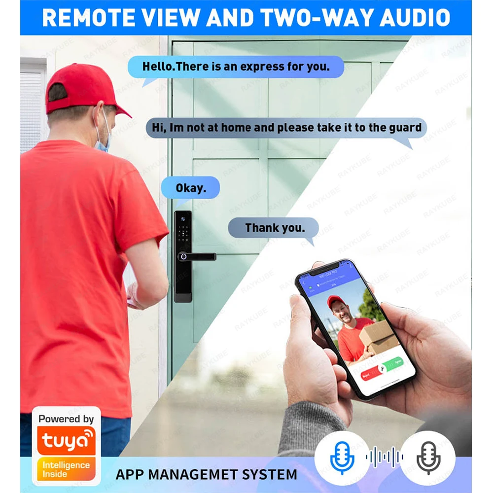 NEW RAYKUBE E90 Tuya Wifi Two-way Audio Video Intercom Fingerprint Camera Smart Door lock With APP Remote Unlock Video Recording