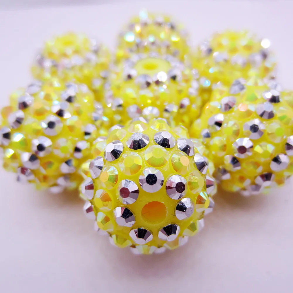 Imagem -04 - Duplo Cor Amarelo e Prata Listrado Resina Rhinestone Bead Faça Você Mesmo Mão Fazendo Acessório de Jóias para Crianças Cor Dupla 20 mm 50 Pcs Novo 2024