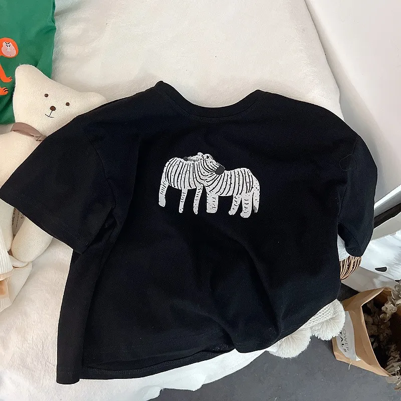 

Korean Loose Fashion Boys T Shirt Tops Summer Clothing Short Sleeved Printed Animal Kids Tshirts Baby Boys Girls Cartoon Tees