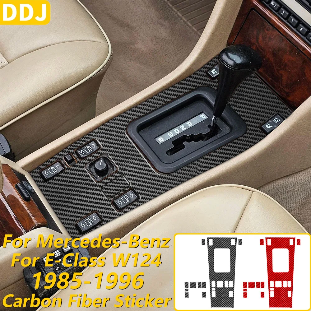 For Mercedes-Benz E-Class W124 1985-1996 Carbon Fiber Central Control Gear Shift Panel Cover Decorative Car Accessories Sticker