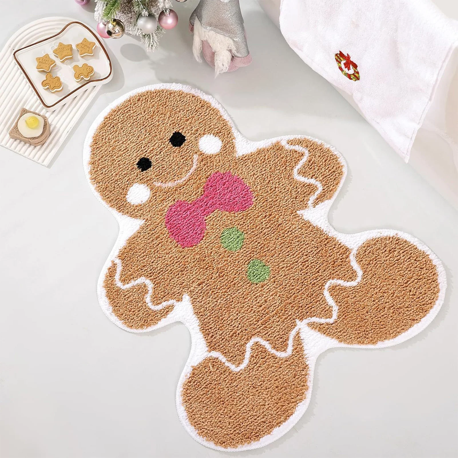 Christmas Gingerbread Bath Mat Quick Dry Dirt Resistant Bath Rugs Mats for Bathroom Kitchen Entrance