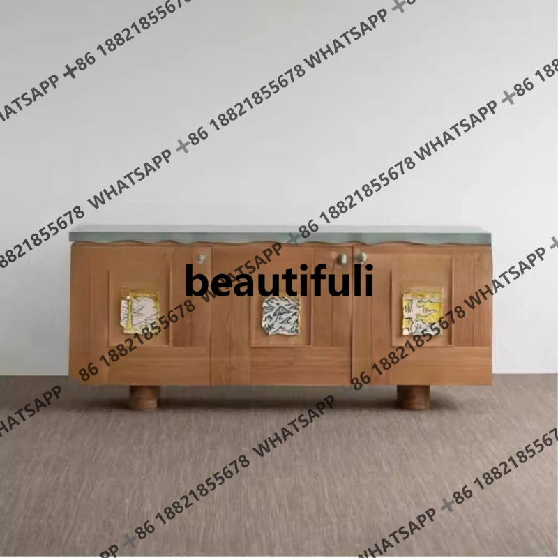 

French retro solid wood living room wall locker modern simple medium and ancient style display decorative cabinet