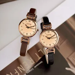 Retro High-end Round Dial Quartz Watches for Women PU Leather Strap Wristwatches Fashion Simple Temperament Girls Watch Gifts