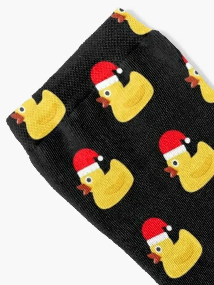 Merry Duckmas | Cute Rubber Duck with Christmas Hat Socks bright garter Toe sports fashionable set Male Socks Women's