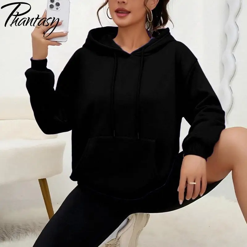 Phantasy Color sólido Sudadera con capucha moda Casual suelto cordón bolsillo suéter de manga larga mujeres Multicolor Unisex mujeres ropa de calle