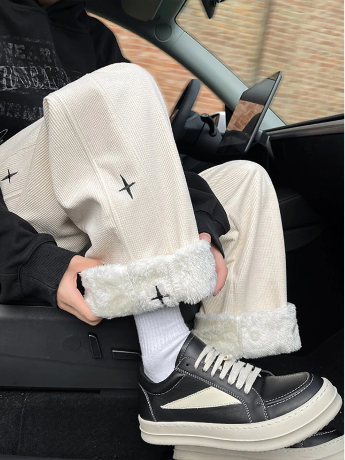 Thiened Embroidered Lamb Fur Fce Men's Casual Pants Autumn Winter Warmth Straight Leg Sweatpants Youthful Faion Brand
