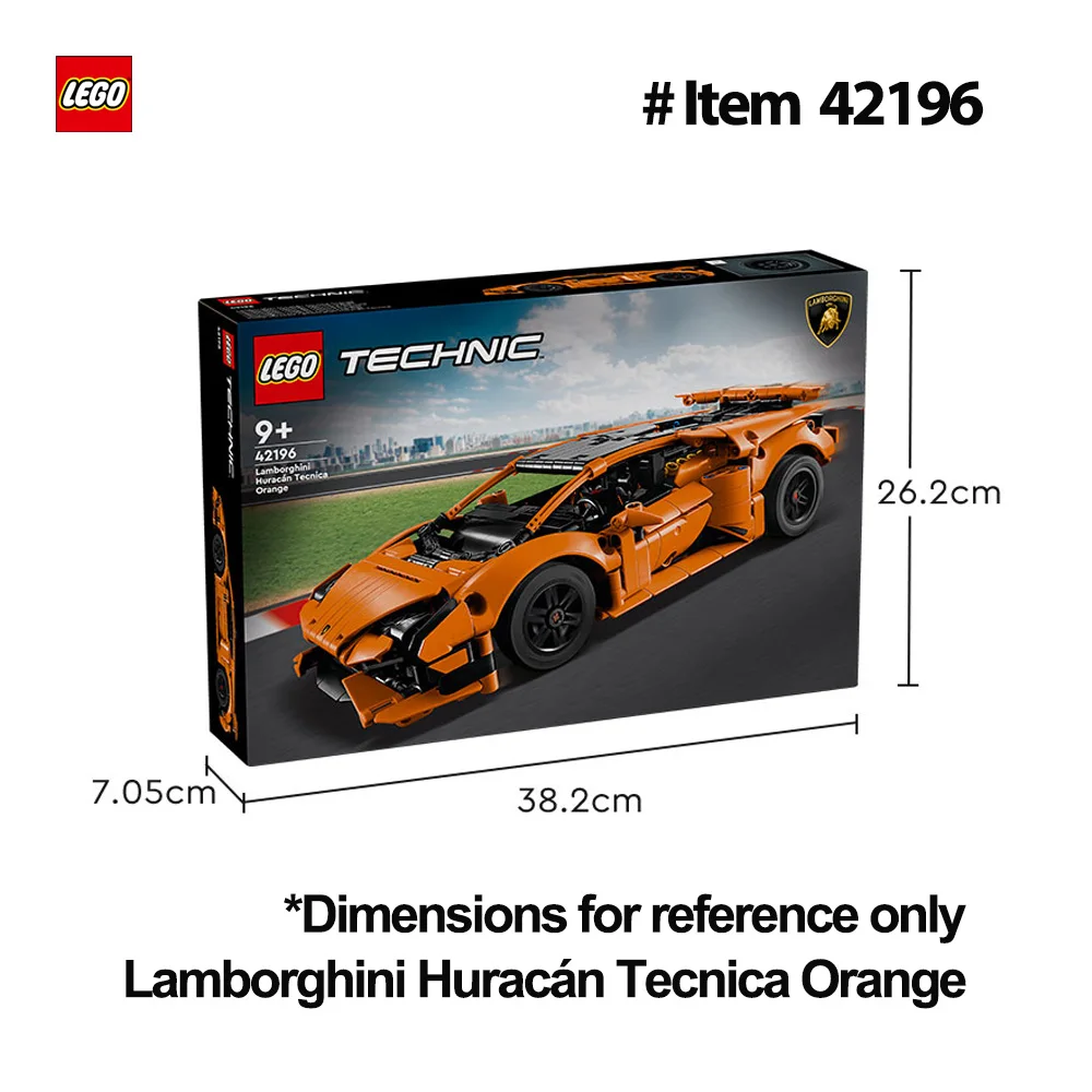 LEGO 42196 Technic Lamborghini Huracán Tecnica pomarańczowy zabawki do budowania dla dzieci Model samochód zestaw dla chłopców dziewcząt w wieku 9