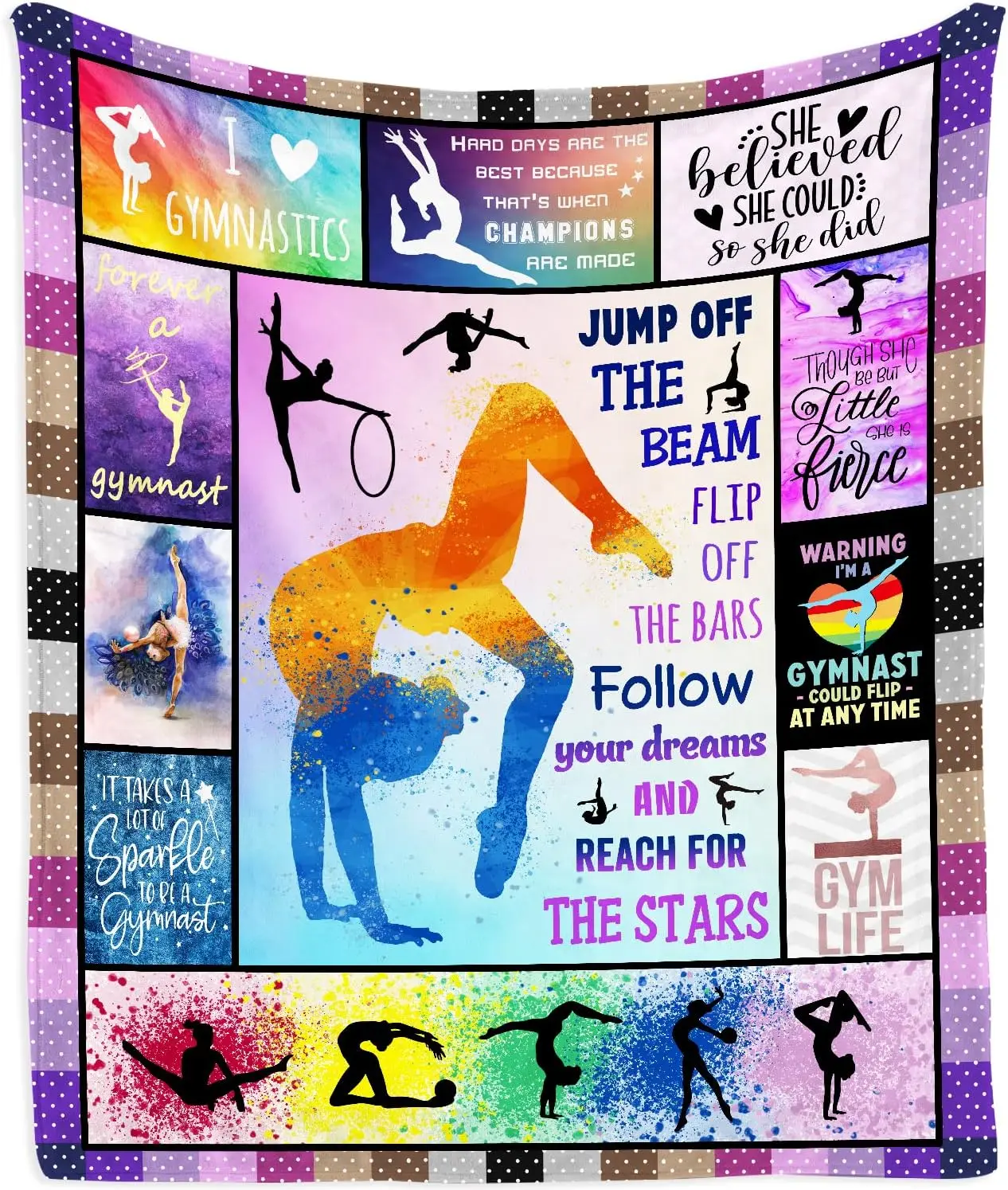 Inspirational Gymnastics Throw Blanket Home Decor Gift Cozy Fleece Throw for Gymnast Lover Athlete Sporty Nursery Bedding Decor