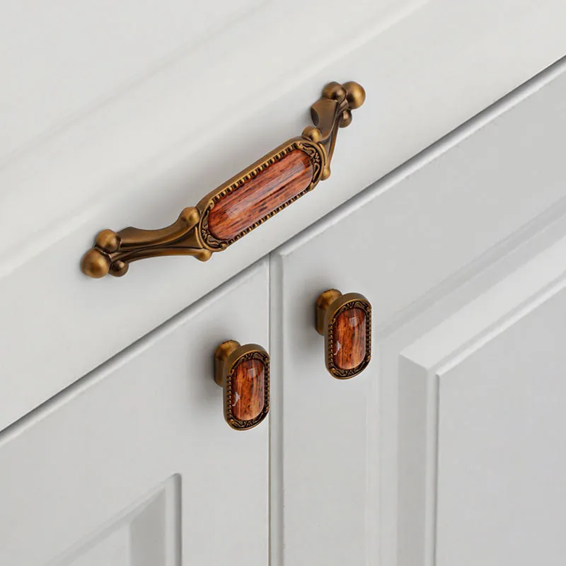 KK&FING European Classical Crystal Zinc Alloy Cabinet Handles Drawer Knobs Vintage Wood Grain Cupboard Wardrobe Door Handle