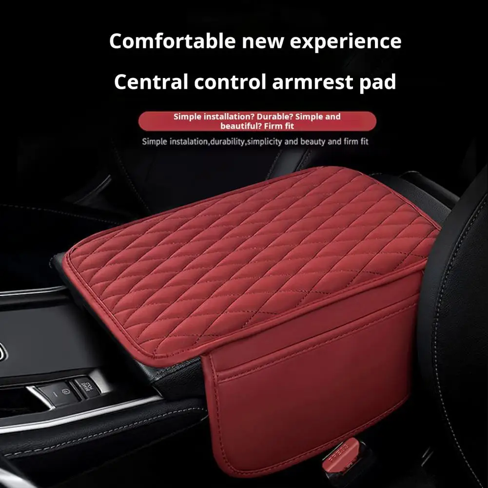 Car Armrest Mat Superfiber Leather Armrest Pad with Side Storage Pockets Car Center Console Cover Cushion Ergonomic Arm Support