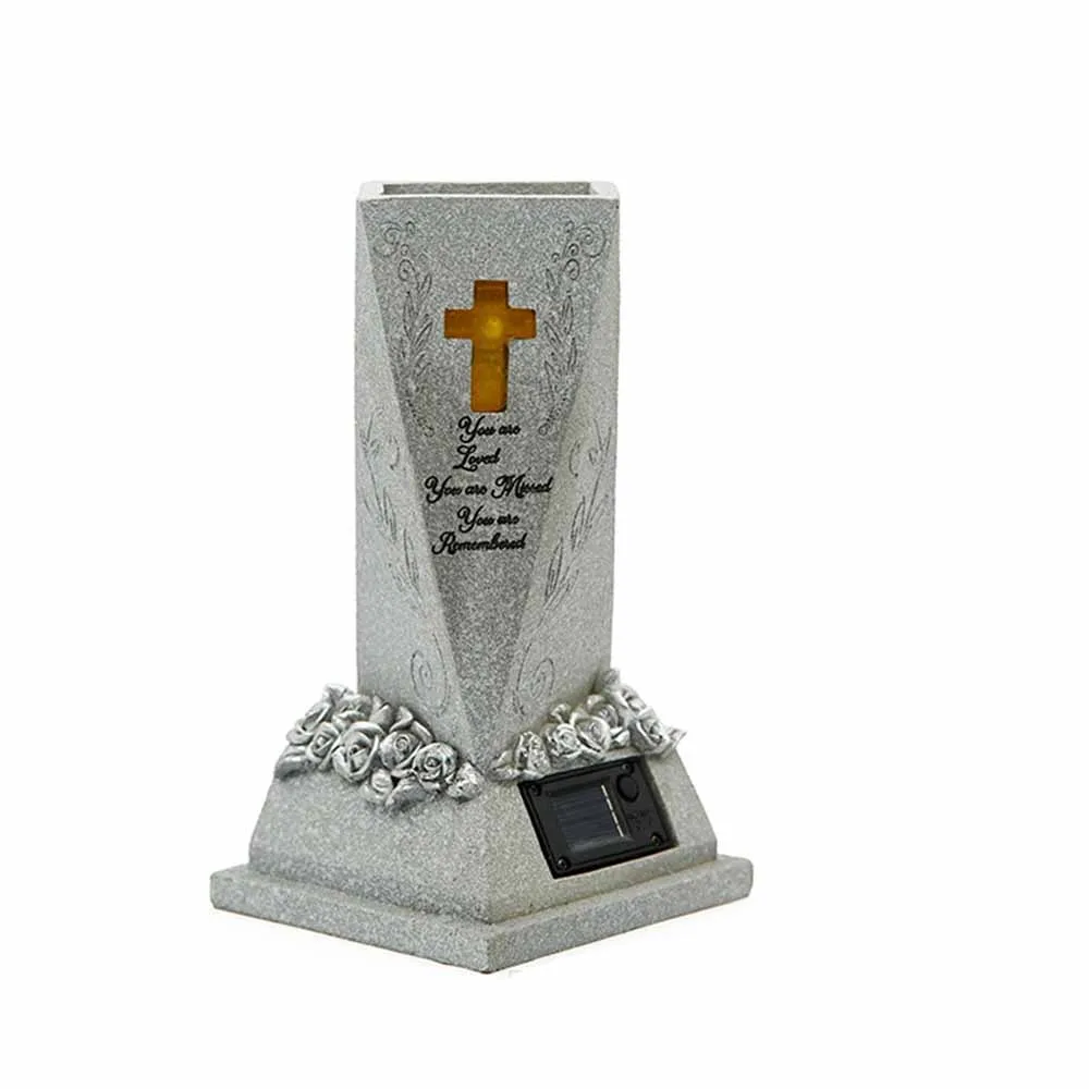 

Resin Solar Cemetery Vase Cross Hand-Painted Decorative Grave Flower Vase Ornament Solar Powered Decorative Statue Flower Pot
