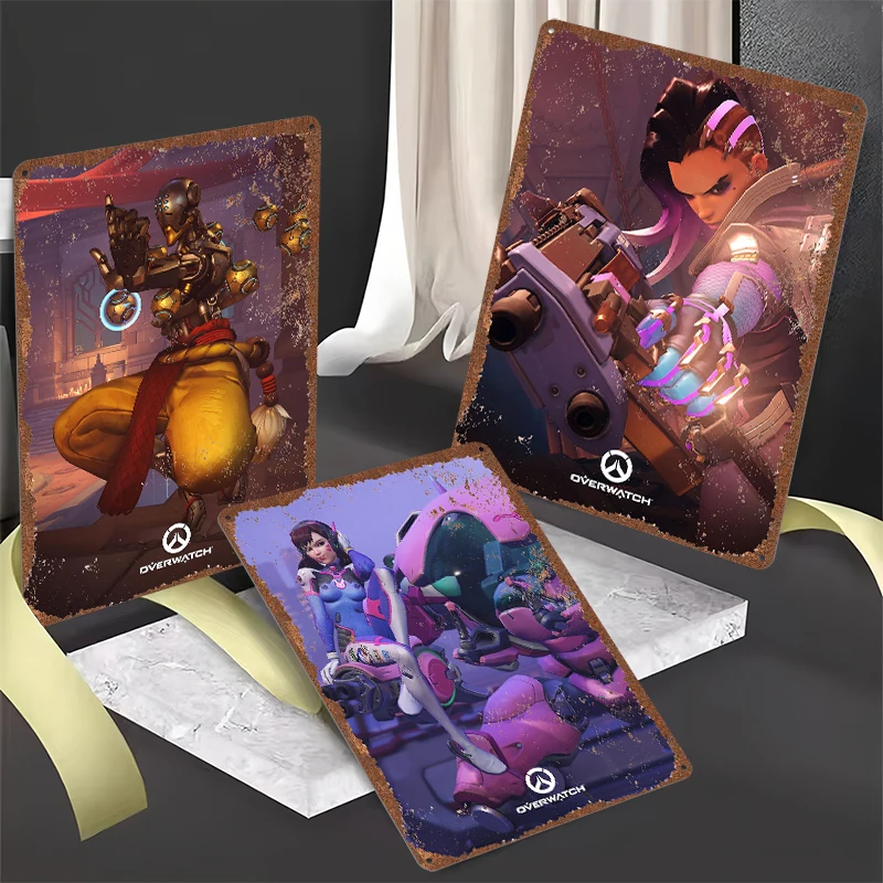 OverwatchS Tinplate Posters Customizable Wall Art Retro Vintage Metal Tin Signs for Gaming Room Decoration Aesthetic House Home