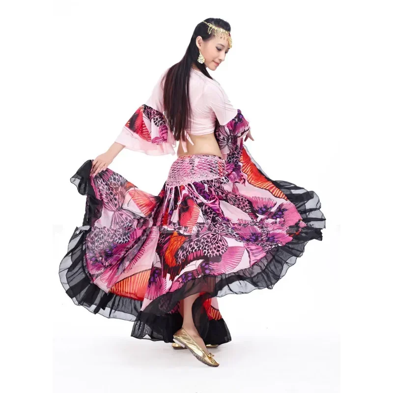 تنورة مسابقة جي مطبوعة بالزهور 720 درجة ملابس الرقص الشرقي القبلية ملابس الرقص الشرقي ملابس الفلامنكو #3