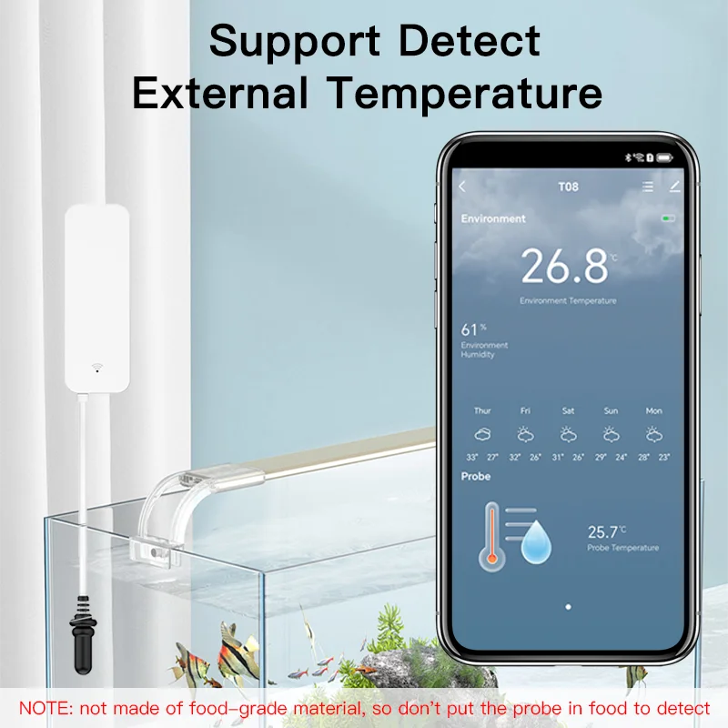 WiFi Temperature and Humidity Sensor External Probe Remote Control Smart Home Monitor Wrok With Alexa Tuya Smart Life