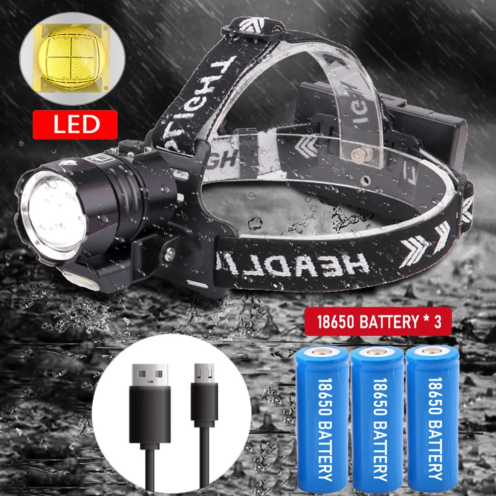 Powerful LED Induction Headlamp USB/DC Rechargeable Headlight Aluminium Alloy Outdoor Waterproof Head Lamp High Lumen Head Torch