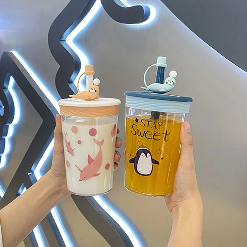 Botol Air Lucu untuk Anak Perempuan 450ml, Botol Minum untuk Perjalanan Luar Ruangan, Mendaki, Bebas BPA, Botol Sedotan Kreatif Musim Panas, Gelas Air untuk Pelajar