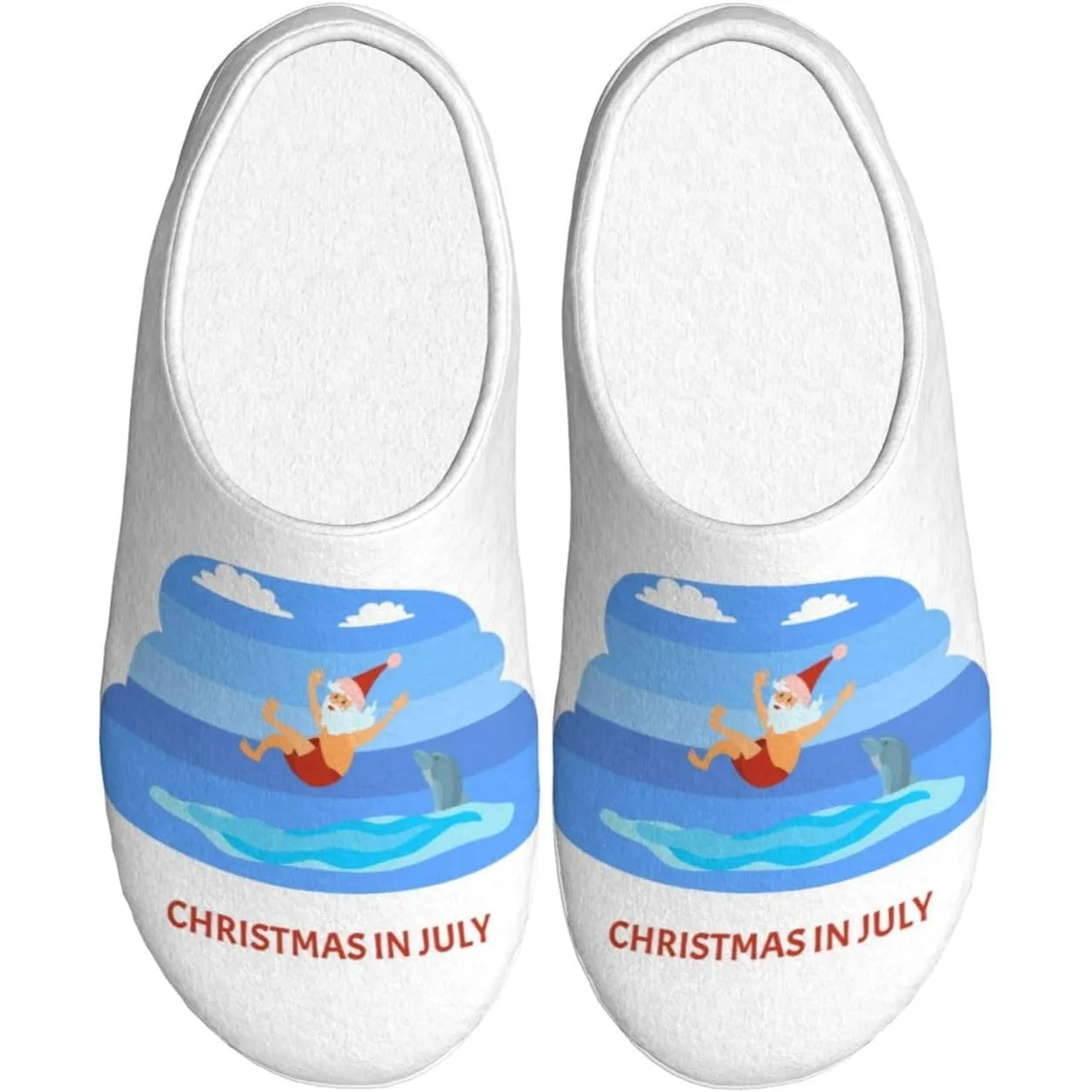 

Christmas July Santa In Beach Pattern Adult Cotton Slippers Home House Indoor Shoes