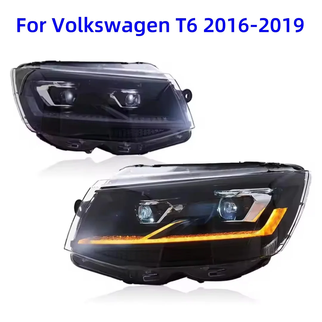 GXGLNAV Lampy samochodowe do Volkswagen Multivan Caravelle T6 2016-2019 Zmodyfikowane reflektory LED z projektorem Światła do jazdy dziennej Kierunkowskazy Światła stop