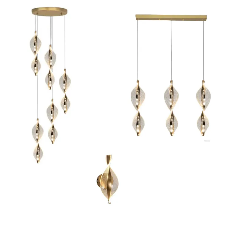 

Postmodern Rose Gold acrylic led Chandelier lustre Round disc long rod brass ceiling dimming for Kitchen Island Bedside Lamp