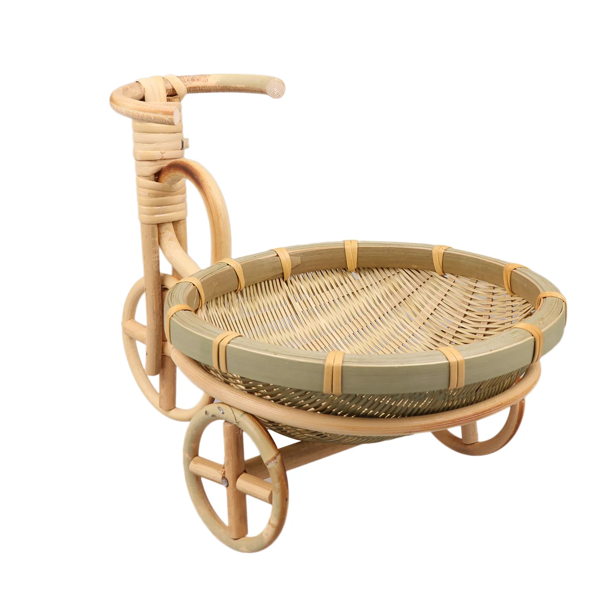 Food Serving Basket Jewelry Display Tray Woven Storage Holder Hand Made Bamboo Fruit Container Tricycle