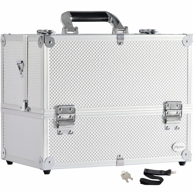 

Extra Large Makeup Train Case 6 Tray Make Up Artists Organizer Box Lockable Cosmetic Jewelry Toiletries Carrier