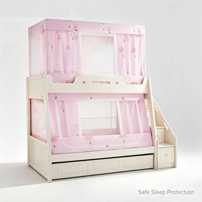 1pc - Full-coverage mosquito net with two door curtains suitable for both upper and lower beds, suitable for bunk beds