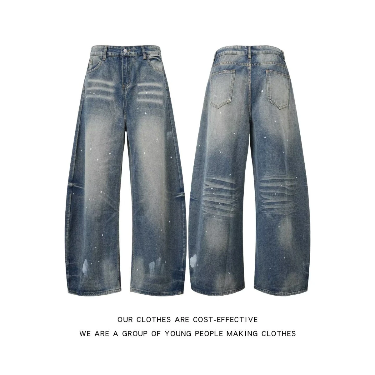 

High Waist Wide Leg Denim Jeans Embroidered Sequin Washed Cotton Straight Casual Trousers for Women Summer New Arrival