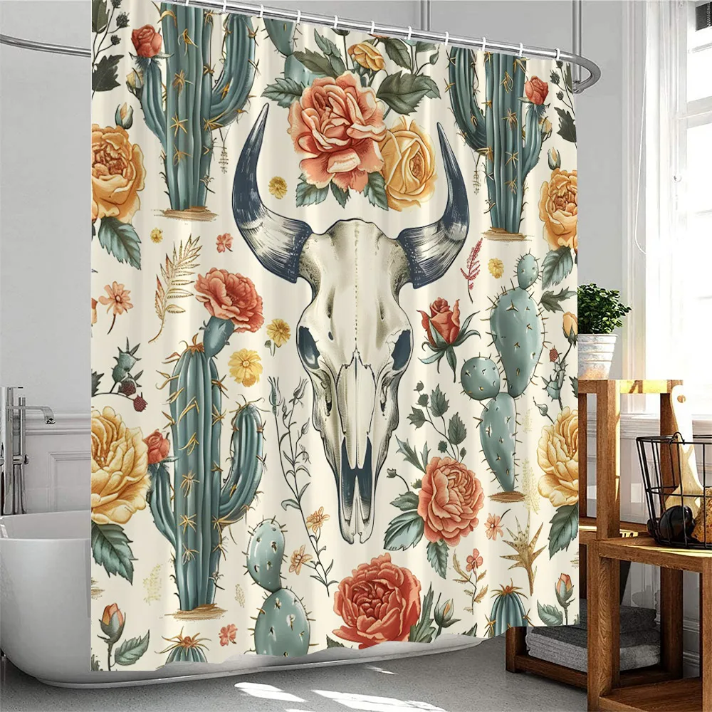 Mexican Style Shower Curtains Cartoon Tropical plants Cactus Bathroom Decor Polyester Fabric Bath Curtain with Hooks Washable