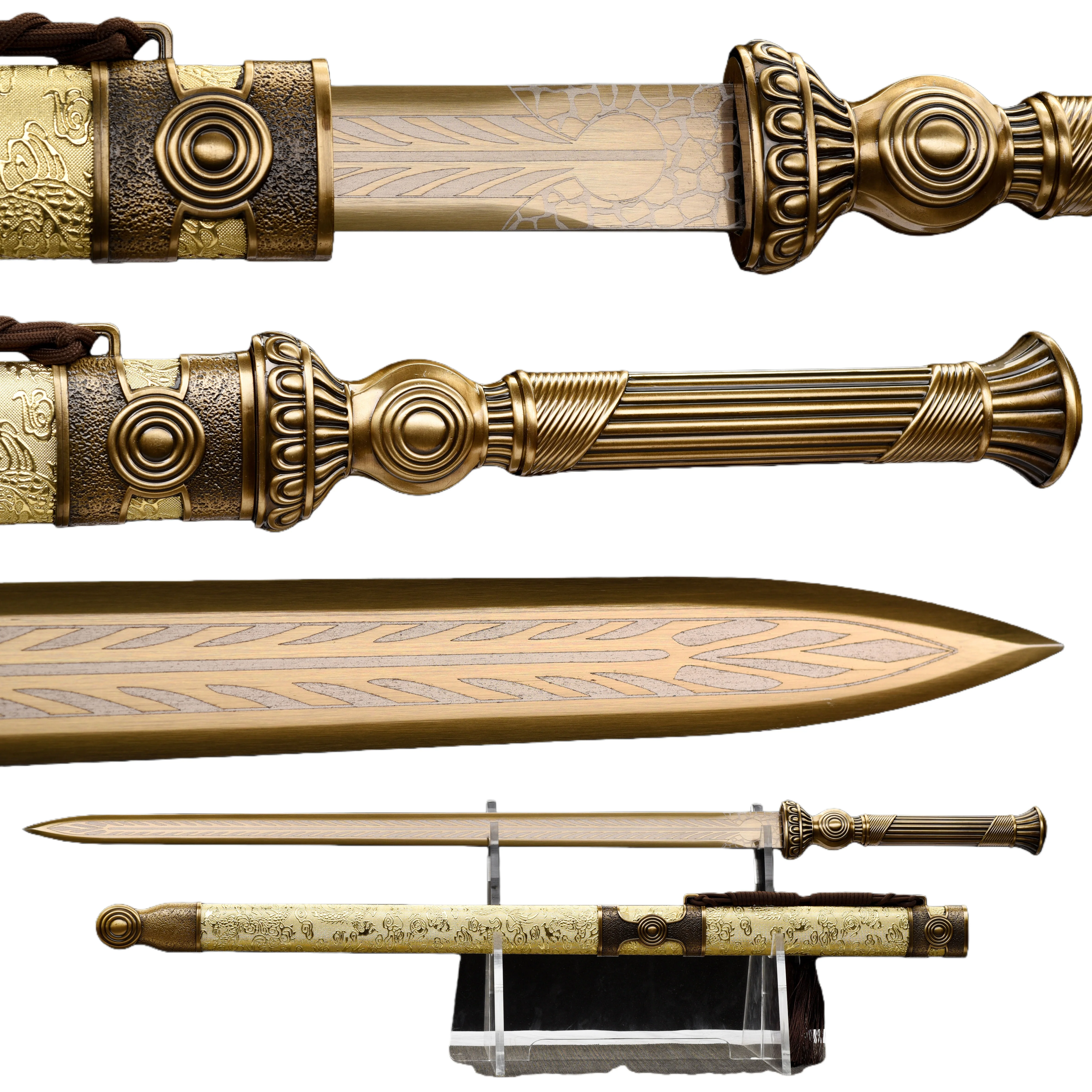 golden katana sword medieval European Templar Knights, honor freedom  Crusader warriors,display samurai sword Sharp weapons