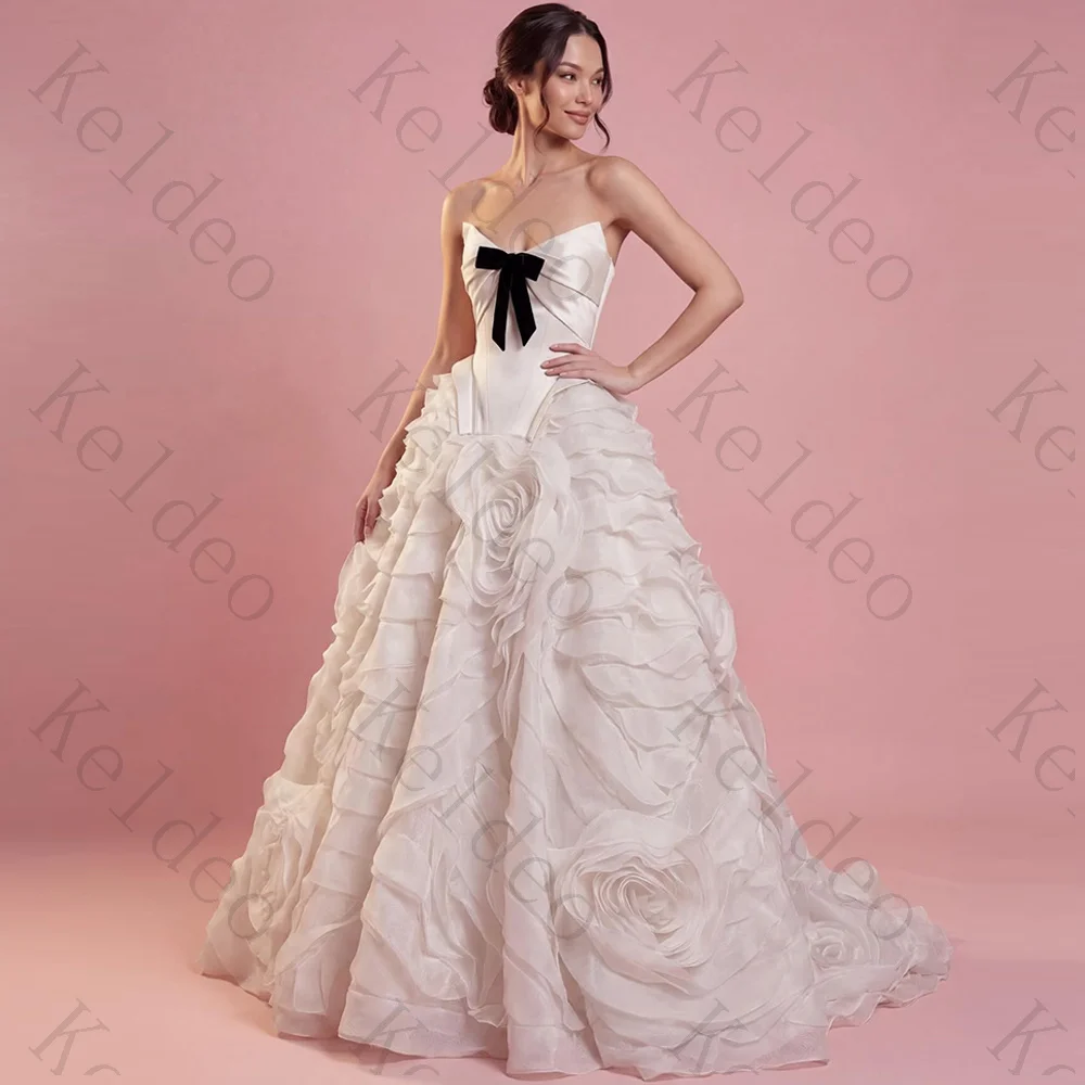 Customized Exquisite Strapless Sleeveless A Line Evening Dresses 2026 New Flowers Bow Tulle Open Back Floor Length Formal Dress