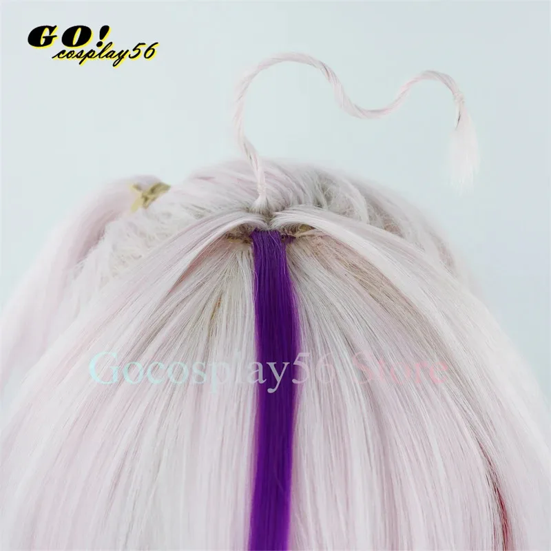 2025 Vtuber ماريا ماريونيت شعر مستعار تأثيري الوردي الأرجواني مجعد الشعر متموج ذيل حصان دمية 6th ILUNA المعبود Youtuber أغطية الرأس #5