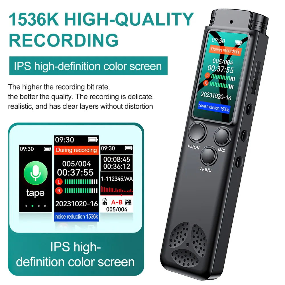 64G Digital Voice Recorder Dictaphone Audio MP3 Player Sound Recording Device Noise Reduction WAV Record Pen 24hr Recording