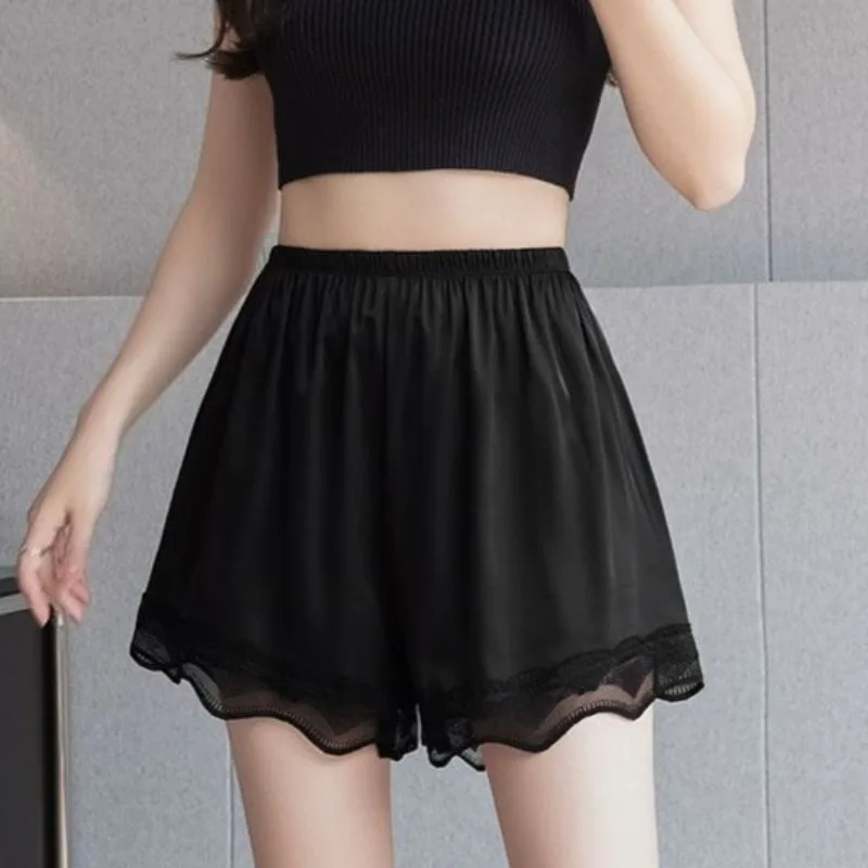 Summer Thin Leggings Women All-match Femme Korean Style Simple Solid Elastic Waist Comfortable Breathable Lace Elegant Fashion