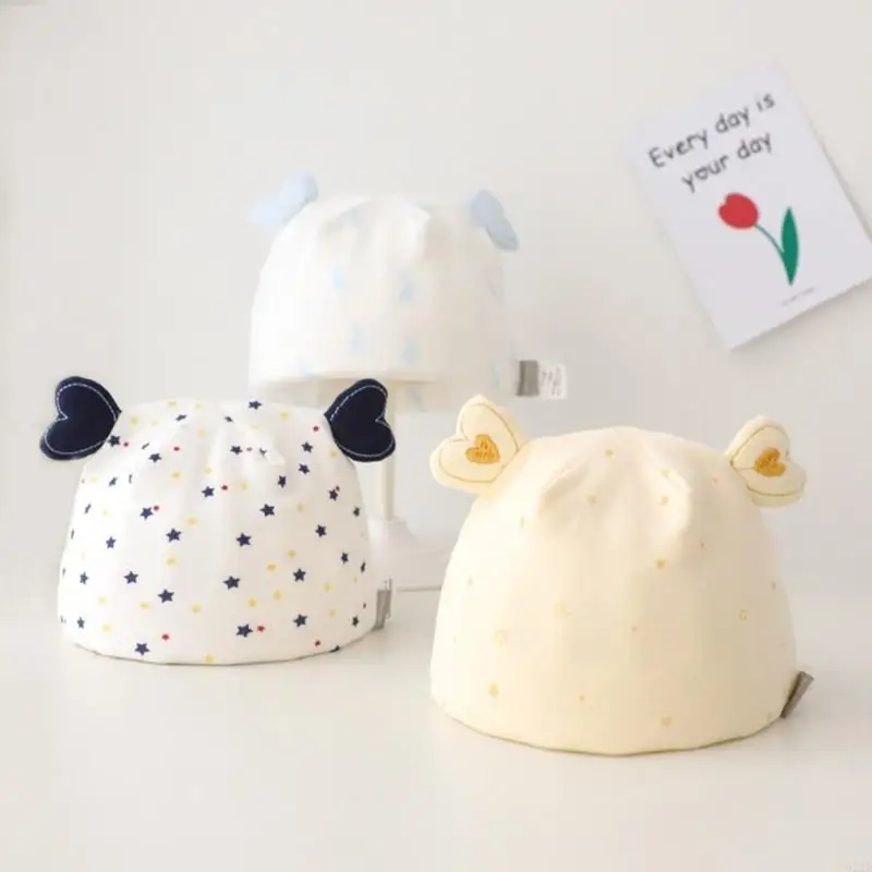 Q22d جميل قبعة الطفل قبعة متماسكة الكروشيه للرضع 0-3 أشهر من القطن رأس العنوان الدافئ والعصري الطبقات 2 طبقة لأسلوب إضافي #3