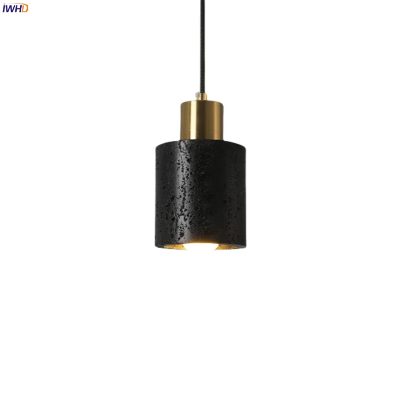 

IWHD Black Travertine LED Pendant Lamps Bedroom Dining Living Room Nordic Modern Home Decoration Interior Hanging Light Lamparas
