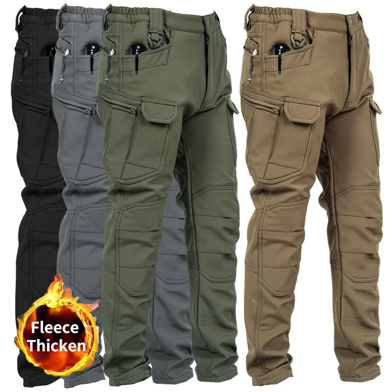 Men's Winter Pants Water Resistant Fleece Lined Snowboard Softshell Tactical Pants with Multi-Pockets Outdoor Work Pants