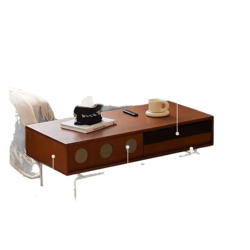

Polka solid wood coffee table small apartment living room simple stainless steel medieval tea table