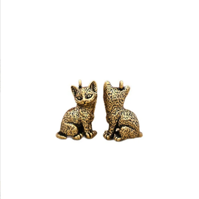 New Charms Brass Cute Cats DIY Keyring Figurines Miniatures Desktop Ornaments Classical Animal Key Chains Decors Accessories