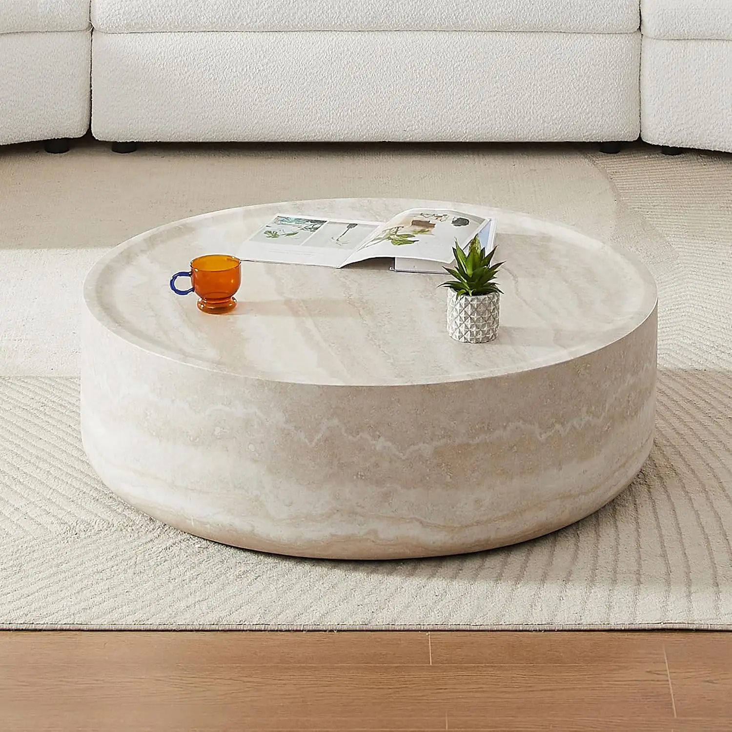 Round Coffee Table Modern Marble Pattern Minimalist Accent Living Room Office 31.49