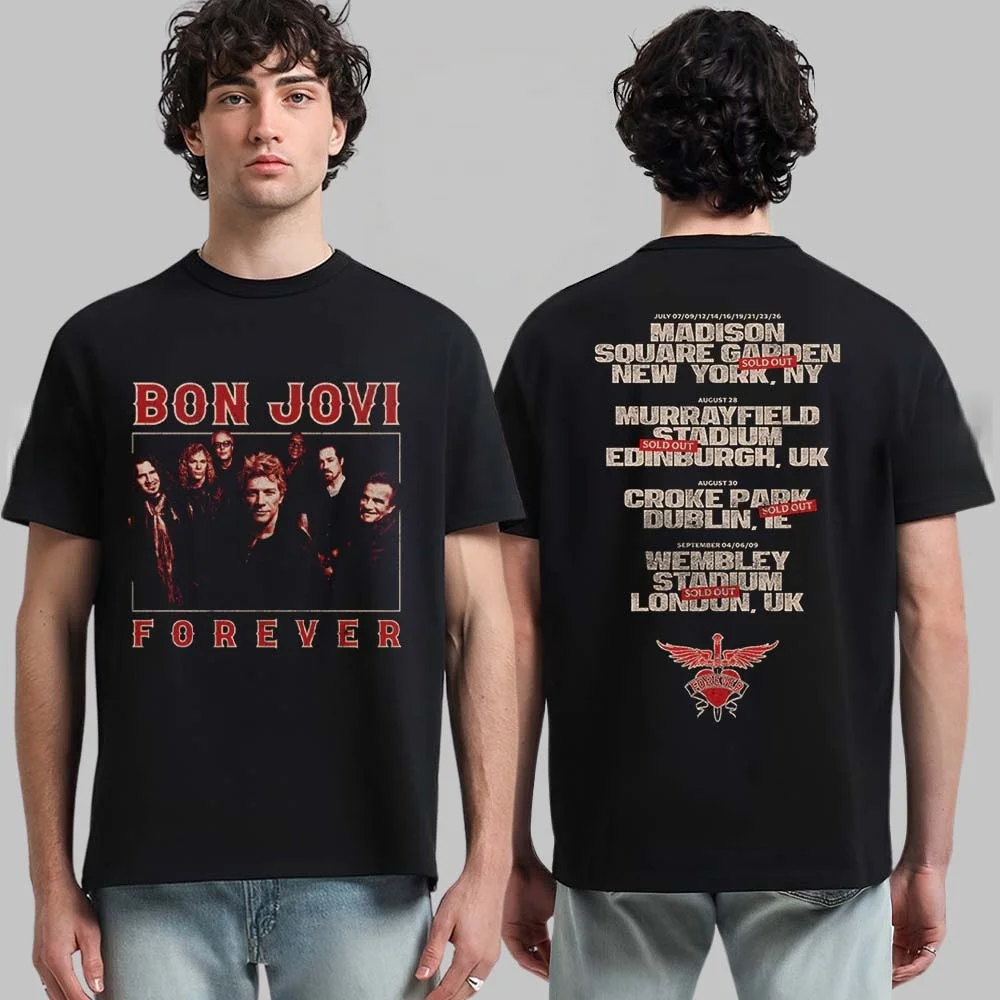 Bon Jovi 2026 Forever Tour Merch T-shirt Men Women Summer 100 Cotton Clothing Oversize Short Sleeved Top Streetwear Unisex
