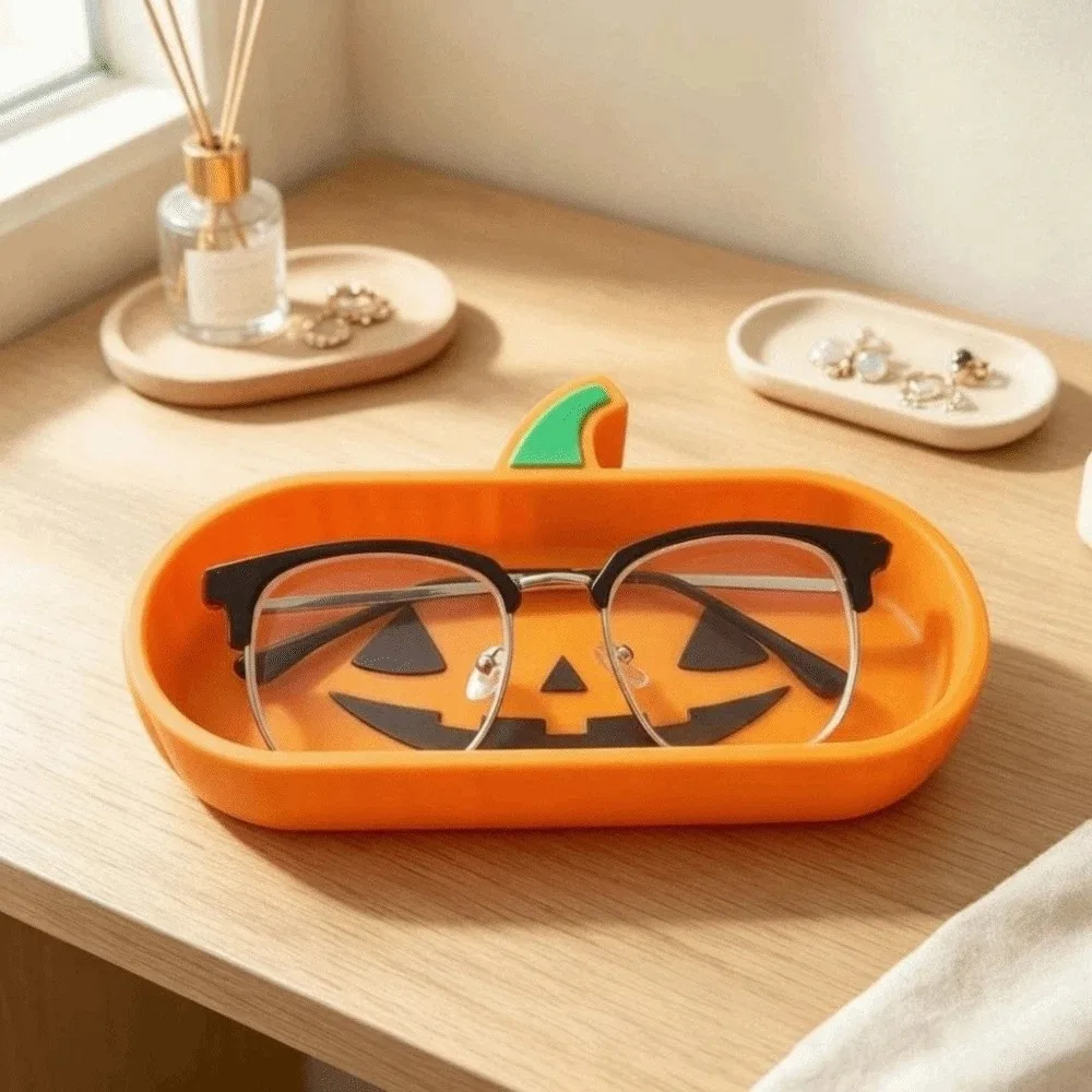 Pumpkin Shaped Pumpkin Organizer Tray Orange Smooth Finish Halloween Storage Box Oval Basin Lightweight Desk Trinket Holder