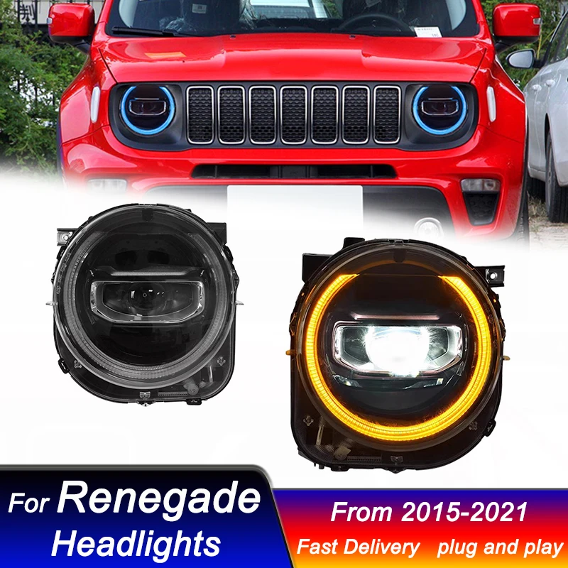 

Стайлинг автомобиля фары для Jeep Renegade 2015-2021 синий старт Полный СВЕТОДИОДНЫЙ DRL динамическая сигнальная лампа передняя лампа в сборе