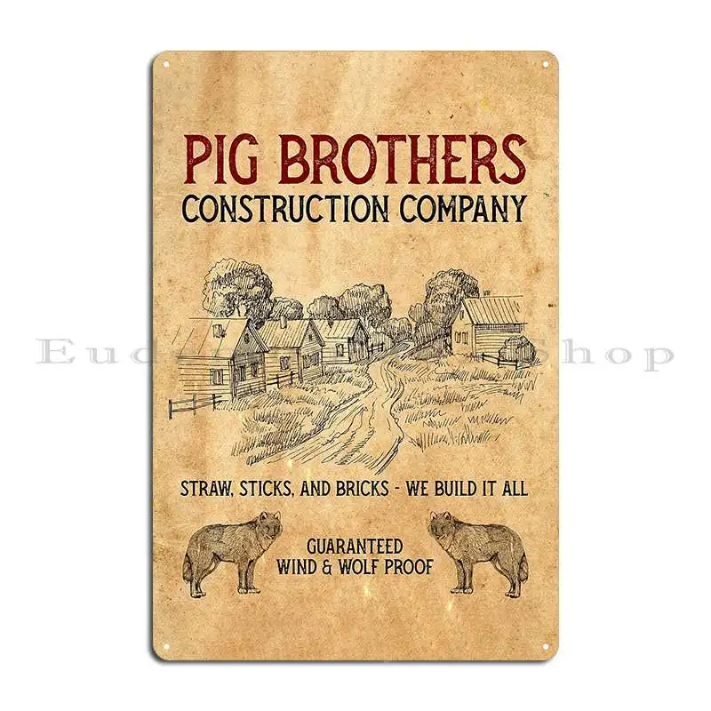 Pig Brothers Construction Company Vintage Advertisement Metal Sign Cave Character Party Bar Cinema Tin Sign Poster