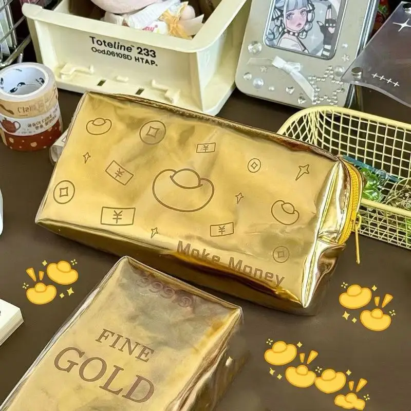 مقلمة محاكاة ذات شريط ذهبي - منظم قرطاسية بتصميم عتيق بسعة كبيرة، حقيبة تخزين متعددة الوظائف مع موضوع ثقافي #2