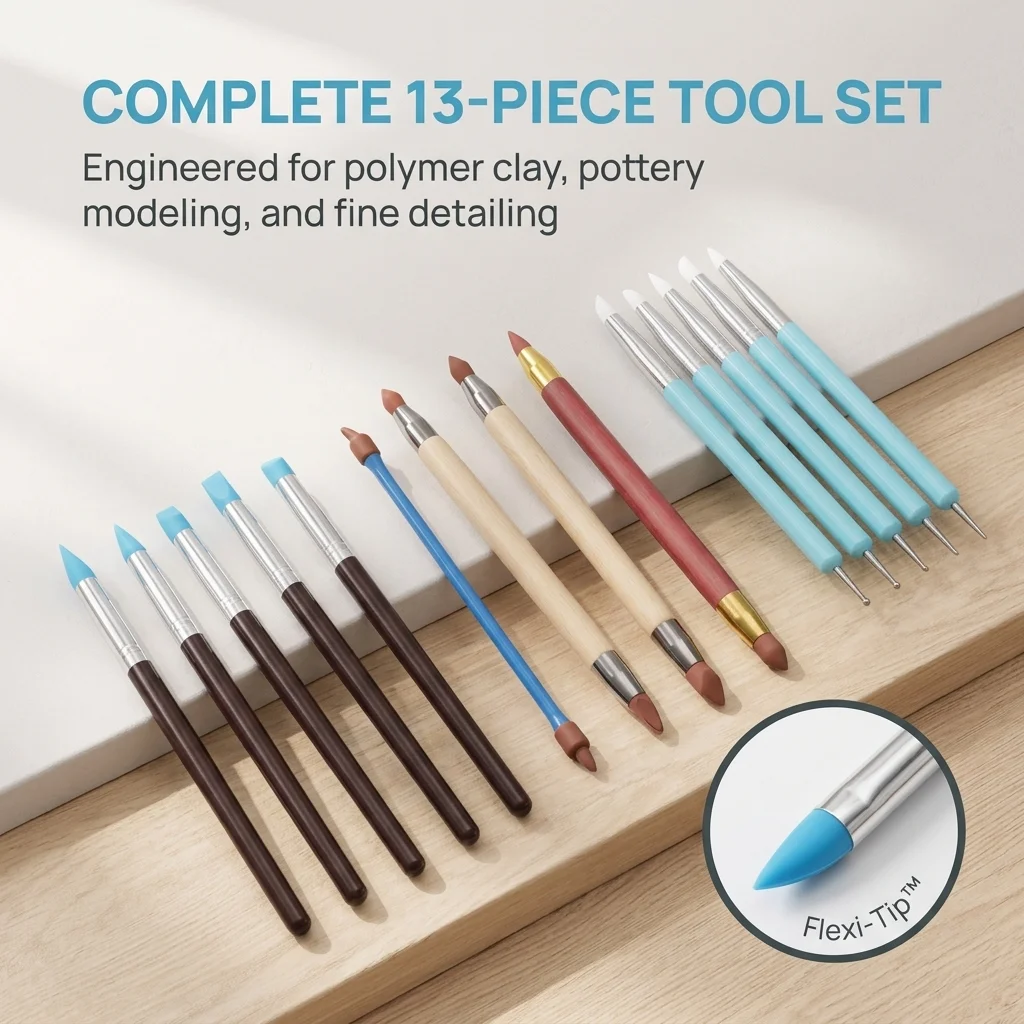 13Pcs Clay Tools Kit, Silicone Dotting Pens & Ball Stylus for Polymer Clay Modeling, Pottery Art Supplies